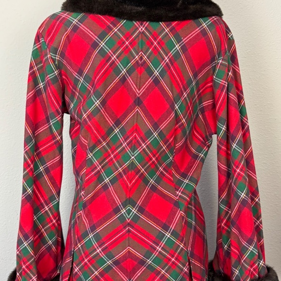 Vtg Victoria Secret Red & Black Plaid Full Length Coat/Robe Faux Fur Collar M/L - Picture 6 of 9